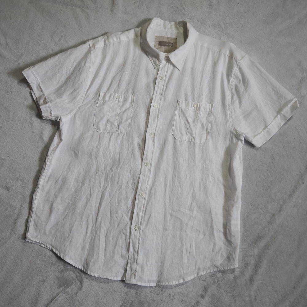 Bruno Sz L Men Shirt 100% Linen Short Sleeve 2 Pockets